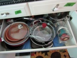 CONTENTS OF 4 CABINETS INCLUDING POTS PANS STEAMERS UTENSILS AND MIXING BOW