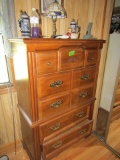 5 DRAWER CHEST ON CHEST WITH CONTENTS OF LAMP BEER STEINS AND MORE