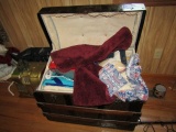 DOME TOP TRUNK WITH CONTENTS OF QUILTS LINENS TEDDY BEARS