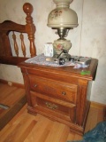 3 PC BED SET INCLUDING BED TWO END TABLES AND TWO LAMPS CLOCKS ETC