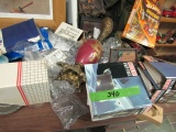 CONTENTS OF ON TOP OF DESK INCLUDING LAMP AND MORE