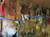 CONTENTS OF PEG BOARD CLAMPS CLIPPERS SPRINKLERS AIR HOSES PIPE WRENCHES AN
