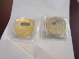 2 COMMEMORATIVE COINS LAYERED IN 24 K GOLD WITH BANKNOTE STICKER GRAND WATE