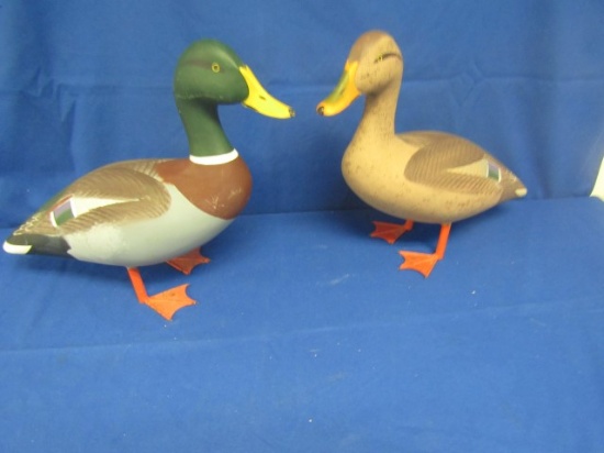 PAIR OF FULL BODY LIFE SIZE STANDING MALLARDS BY CHARLES JOBES 1988