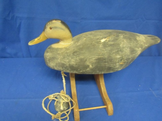 WILDFOWLER BLACK DUCK DECOY WITH TWINE AND ANCHOR