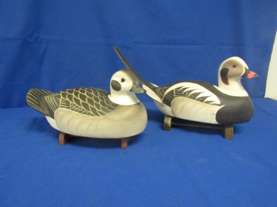 PAIR OF OLD SQUAW DECOYS DRAKE AND HEN BY ROBINS BRADSHAW SIGNED AND DATED