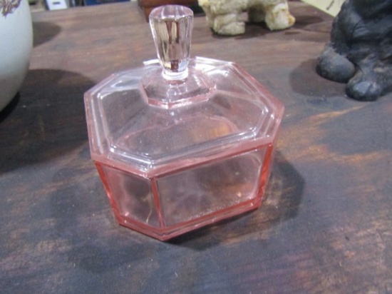 PINK DESPRESSION GLASS COVERED DRESSER DISH