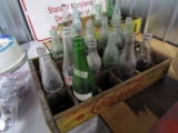 WOODEN COCA COLA CRATE WITH MISC COKE AND OTHER SODA BOTTLES
