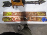 2 TIN CHESTERFIELD CIGARETTE SIGN WITH RUST 20 X 2 SINGLE SIDED