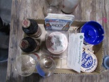 BOX LOT AMERICAN BEER GLASS BOTTLES ASHTRAY AND MORE
