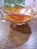 PAIR OF ORANGE CARNIVAL GLASS FOOTED BOWL 6 INCH ACROSS