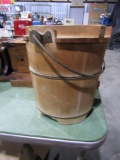WOODEN PAIL WITH LID AND SLEIGH BELLS