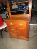 ANTIQUE OAK WASH STAND 3 DRAWER ONE DOOR AND TOWEL BAR