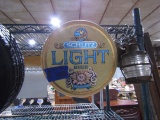 SCHLITZ LIGHT BEER ROUND SIGN 12 INCH ACROSS AND SMALL BRASS EXTERIOR LIGHT