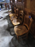 5 SIDE CHAIRS BASKET WEAVE SEAT AND ONE RUSH BOTTOM CHAIR