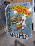 OC ONLY BOAT THRU SHANTY HAND PAINTED SIGN BY WAM PRODUCTS APPROX 4' X 3'