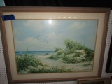 PRINT OF BEACH SCENE BY SUZIE AALUMD FRAMED UNDER GLASS 43 X 32