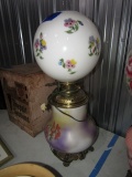 ANTIQUE CONVERTED GONE WITH WIND STYLE LAMP WITH HAND PAINTED FLORAL