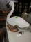LIFE SIZE SWAN DECOY WITH CRACK AND TWO SMALL DECOYS