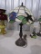 REPRODUCTION SLAG GLASS LAMP WITH HUMMING BIRDS AND FLOWERS