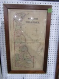 FRAMED MAP OF DELAWARE EARLY UNDER GLASS APPROXIMATELY 30 X 18