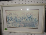 FRAMED PRINT RABBITS IN YARD 30 X 20