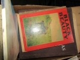 BOX WITH EARLY LEDGERS AND CHILDRENS BOOKS INCLUDING BLACK BEAUTY GOODY SCH