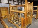 NATURAL FINISH LOG FURNITURE BUNK BED WITH FULL SIZE BOTTOM BED AND SINGLE
