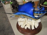 TWO MARLIN TROPHIES WITH MINIATURE MARLINS