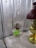 EARLY OIL LAMP CLEAR GLASS AND CHIMNEY