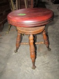 ANTIQUE PIANO STOOL WITH CLAW AND GLASS BALL FEET