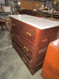 ANTIQUE OAK THREE DRAWER DRESSER WITH MARBLE TOP 17 X 38 X 32