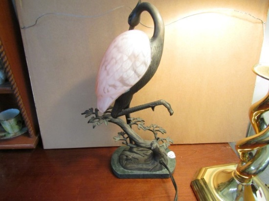 HERRING LAMP WITH MARBLE BASE AND BRASS SIGNED 1996 TIN CHI