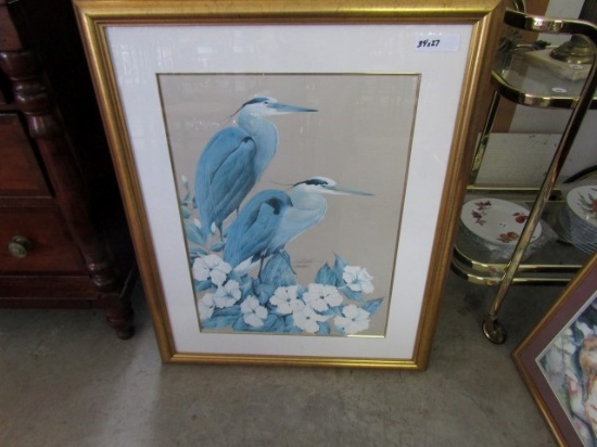 ART LEMAY BLUE HERONS SIGNED PRINT FRAMED UNDER GLASS 1054/1800