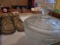 BOX LOT INCLUDING LION HEAD CANISTER BABY SHOES AND MORE