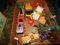 BOX LOT PLASTIC TOYS FIRE TRUCKS HELICOPTERS AND MORE