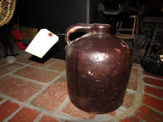 BROWN SALT GLAZE WHISKEY JUG APPROX 1 GAL