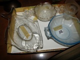 BOX LOT GLASSWARE INCLUDING SALTS AND BLUE DEPRESSION