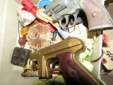 LOT OF MISC TOYS INCLUDING CAP GUNS DISK GUNS HUBLEY TOY GUN AND MORE