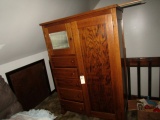 OAK WARDROBE WITH BEVELED MIRROR AND 5 DRAWERS