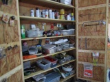 CONTENTS OF CABINET INCLUDING PAINTING SUPPLIES FASTENERS HAND TOOLS AND MO