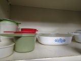 CONTENTS OF CABINETS INCLUDING CORNING WARE AND MEASURING CUPS
