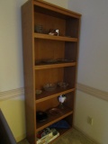 4 TIER BOOK SHELF AND CONTENTS INCLUDING PRESSED GLASS AND BOARD GAMES