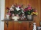 CONTENTS OF SHELF INCLUDING VASES ARTIFICIAL FLOWERS AND MORE