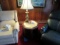 OCTAGON MARBLE TOP END TABLE WITH CONTENTS OF LAMP CLOCK AND MORE DAMAGE TO