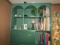 WALL HUNG CABINET WITH SMALL COLLECTIBLES AND BOOKS
