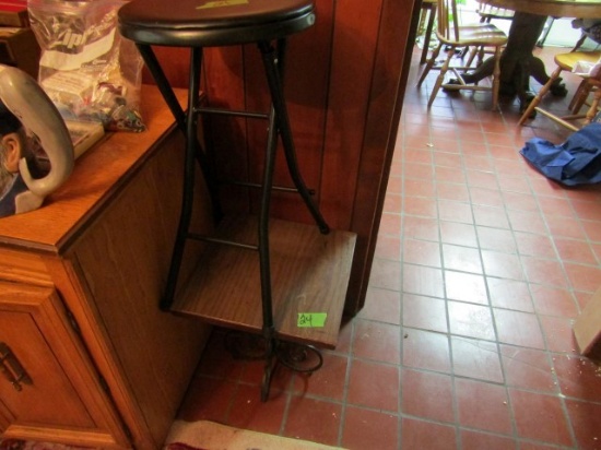 WROUGHT IRON PLANT STAND AND FOLDING STOOL