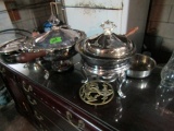 LARGE LOT SILVER PLATE PLATTERS DISHES AND MORE
