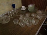 LOT OF CLEAR GLASS INCLUDING SALAD DISHES STEMWARE AND MORE