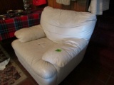WHITE LEATHER OVERSTUFFED ARM CHAIR
